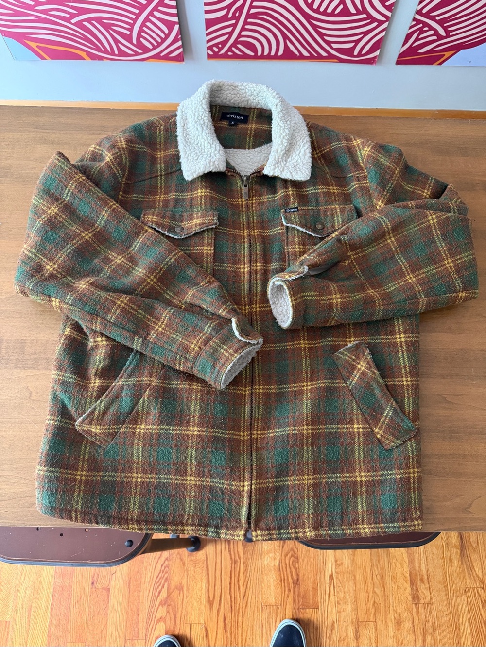 Brixton Green and Brown Plaid Sherpa-Trim Field Jacket